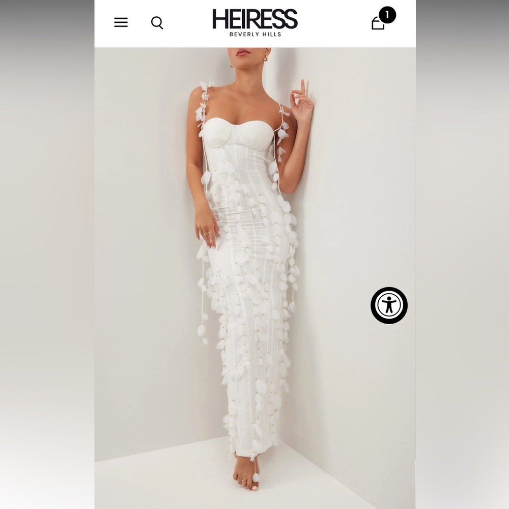 WHITE CORSET PETAL LINEN MAXI DRESS XS Heiress Beverly Hills
